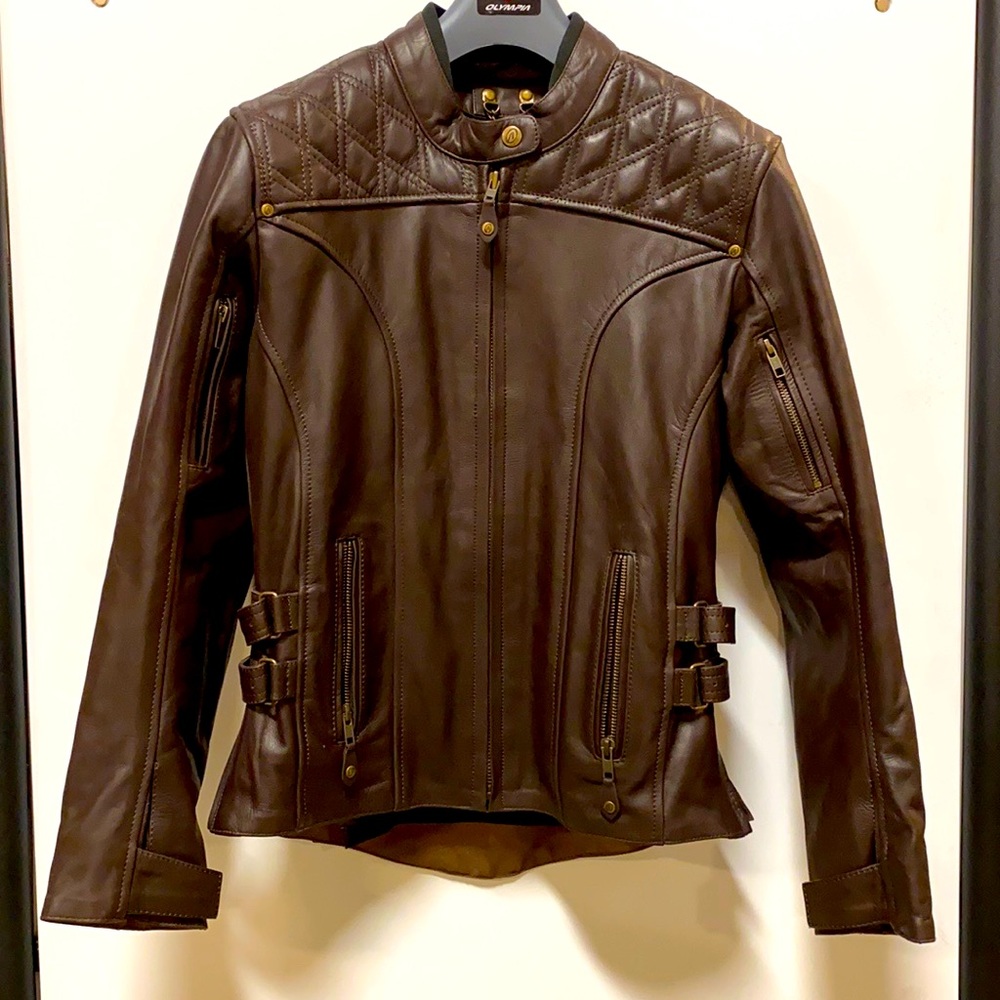 Olympia women’s leather motorcycle jacket size SM